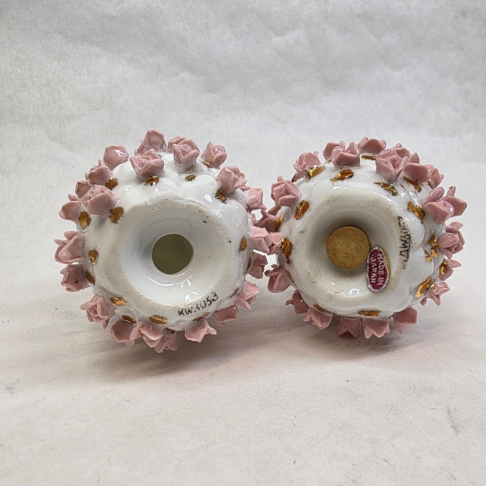 Vtg Salt and Pepper Shakers Pink Rose Gold Pineapple KW3053 Japan FAIR Cond READ - Picture 10 of 10